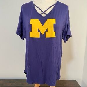 Michigan Gameday Couture Goal Getter Cross Neck Top Navy Women's Medium